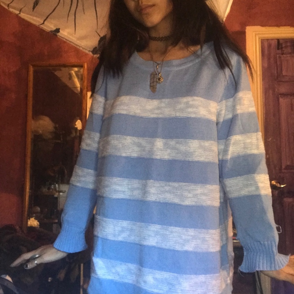 white and blue stripes sweater